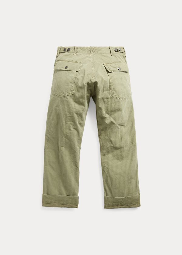 Pantalones Ralph Lauren Hombre Verde Oliva - Cotton Herringbone - VQDAK0631